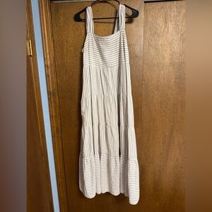 Madewell Cream and Gray Striped Maxi Dress